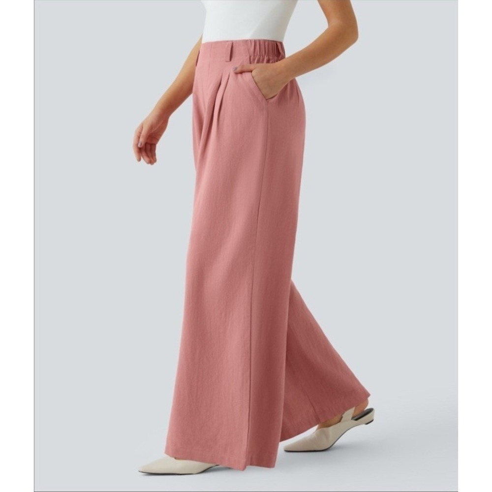 NWT Halara High Waisted Side Pocket Wide‎ Leg Palazzo Pants XS Petite Rosette - Picture 3 of 12